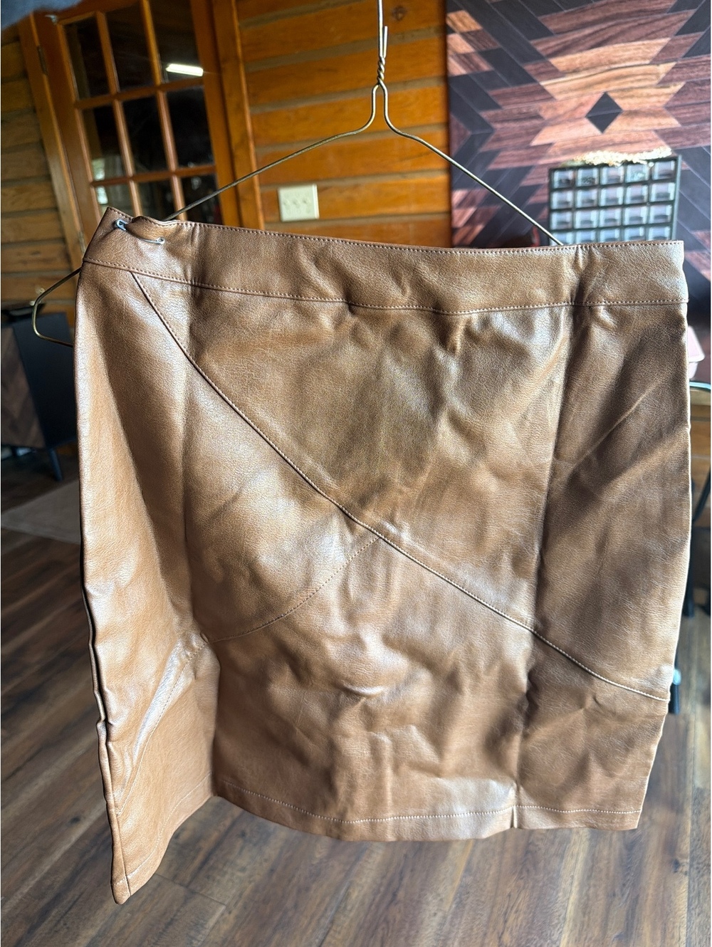 Zeagoo Women's Faux Leather Brown Mini Skirt Size S